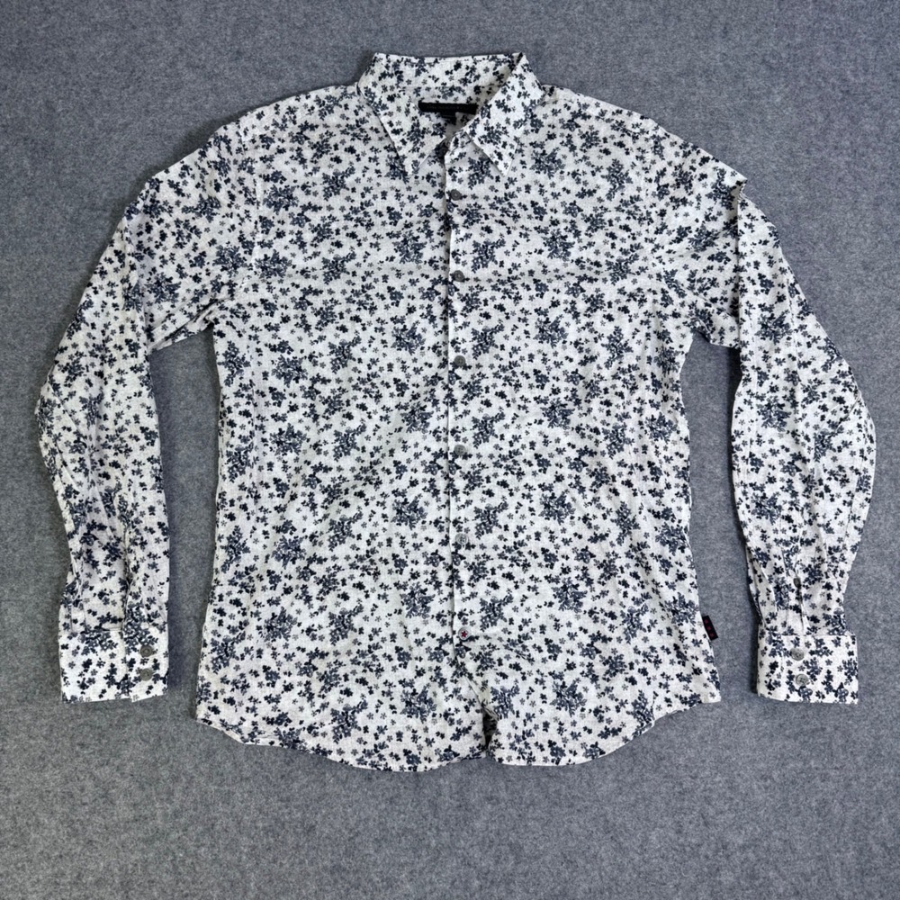 John Varvatos USA Mens Medium Floral Button Up Shirt White Navy W184V3B